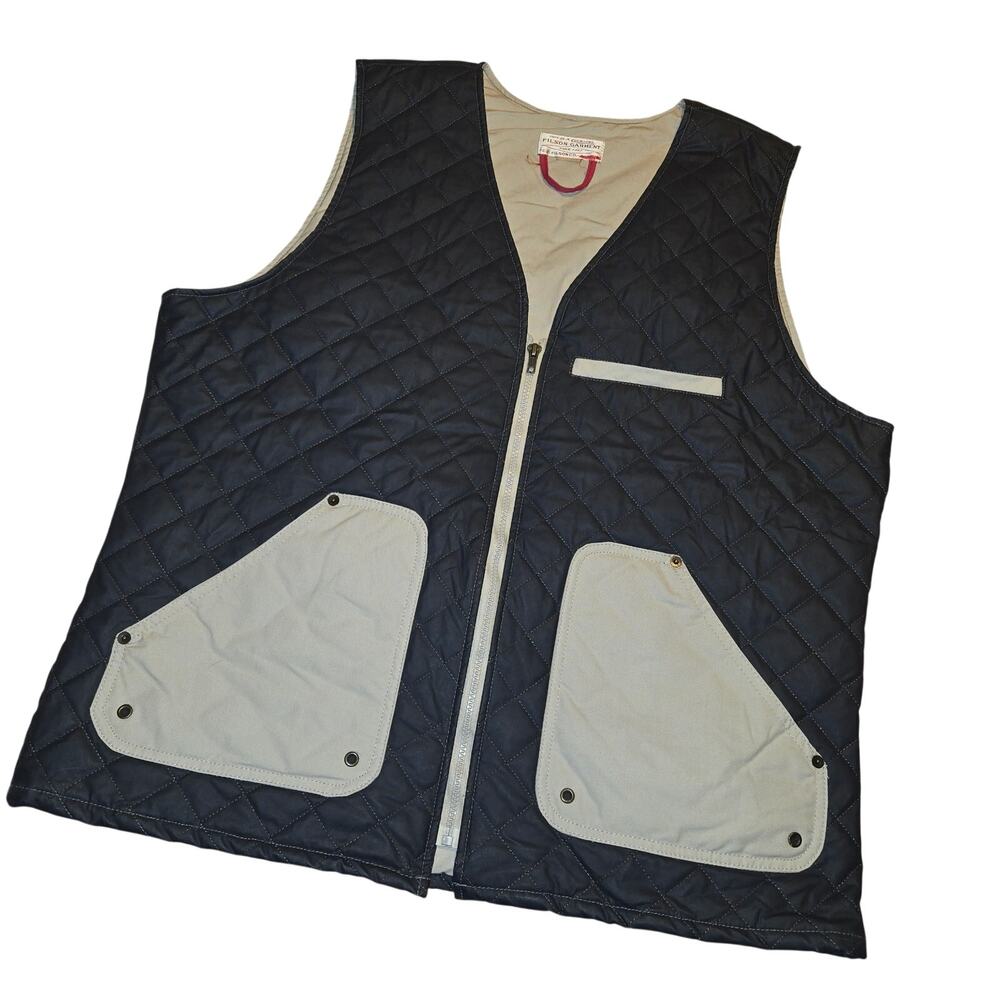 VINTAGE FILSON Quilted Vest Navy Blue Tin Cloth Accent Size XXL 2XL - RARE FW13